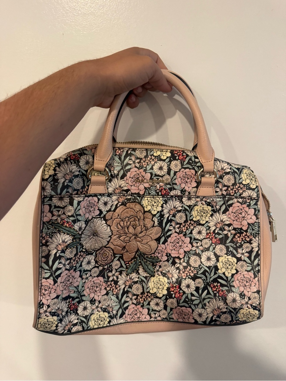 Karl Lagerfeld Floral Satchel - Pink Black Cream